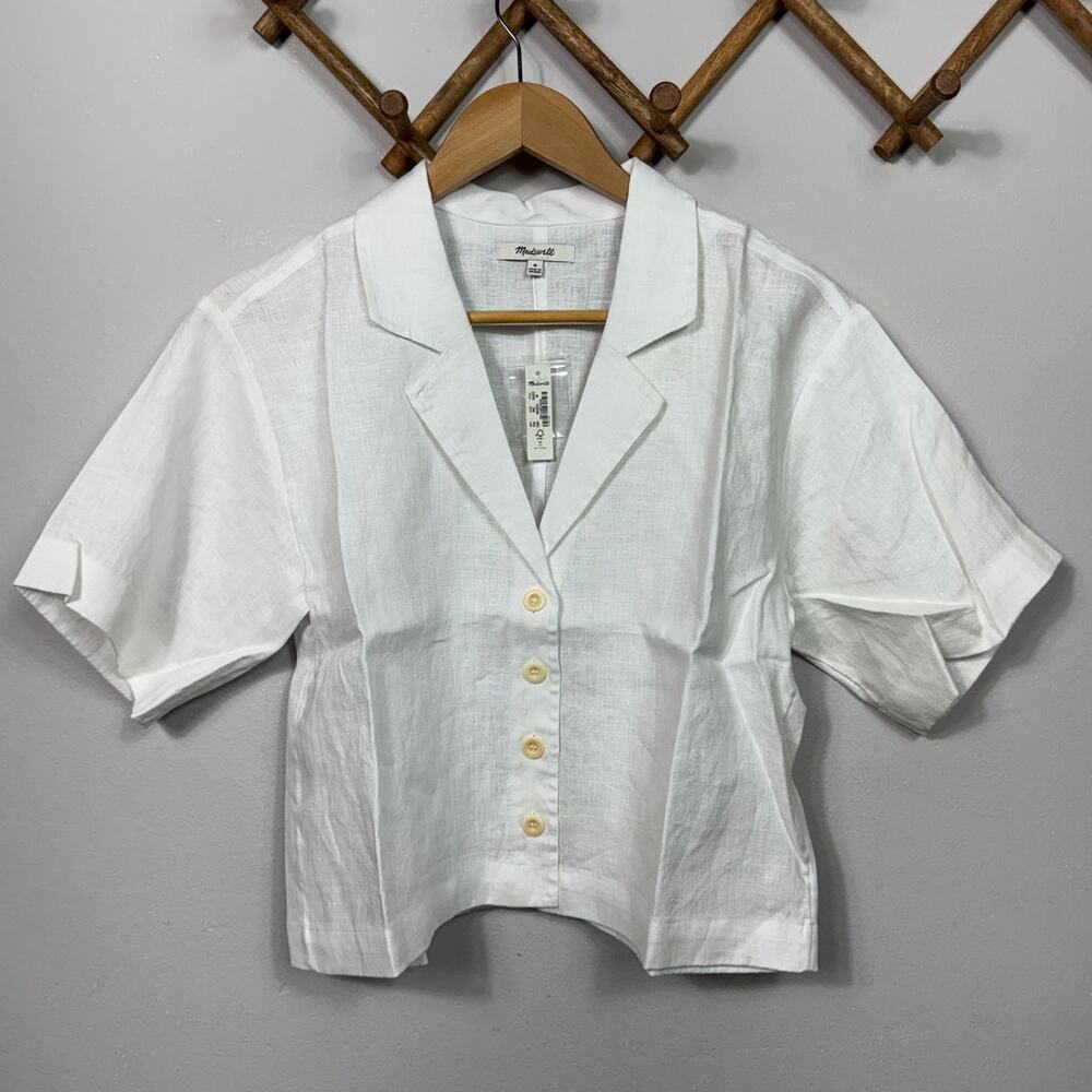 New Madewell 100% Linen Resort Shirt in Eyelet White Size M - Picture 5 of 10